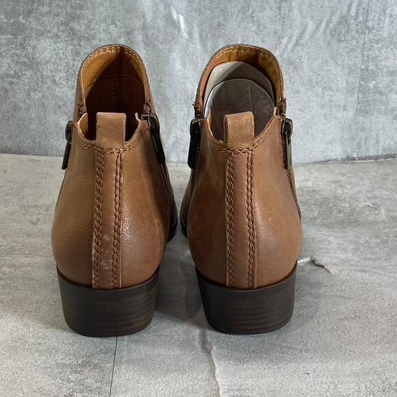 LUCKY BRAND Women's Toffee Barillos Leather Basel Double Side-Zip Block-Heel - Picture 5 of 13